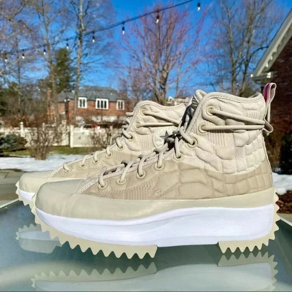 Converse Run Star Hike High Top Women’s 9.5 Khaki White Quilted Platform Sneaker - Picture 7 of 11